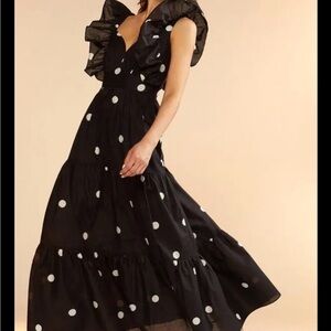 Cynthia Rowley Black Maxi Dress with White Polka Dots